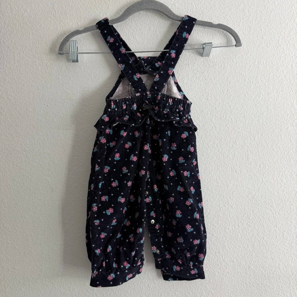 Vintage OshKosh Corduroy Floral Flowers Overalls Snap Button Size 18M